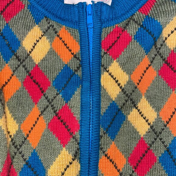 Deux Par Deux Kids Argyle & Stripe Knit Cardigan Sweater With Zipper Size 4 - Picture 3 of 9